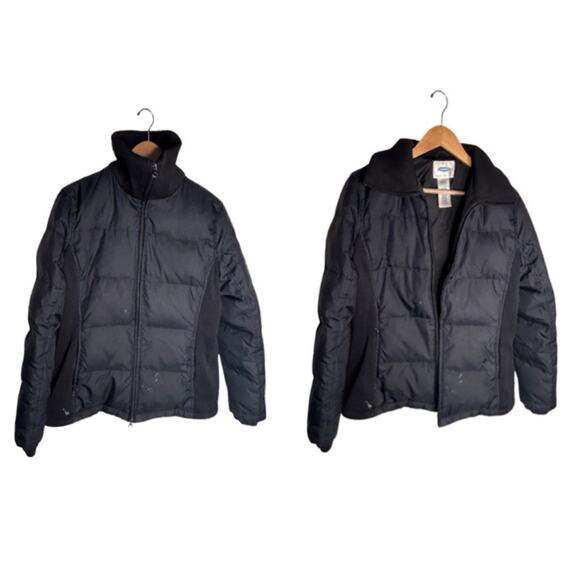 Old Navy Puffer Coat Size Medium Vintage Black Side Panels Down Feather FLAWED - Picture 1 of 13